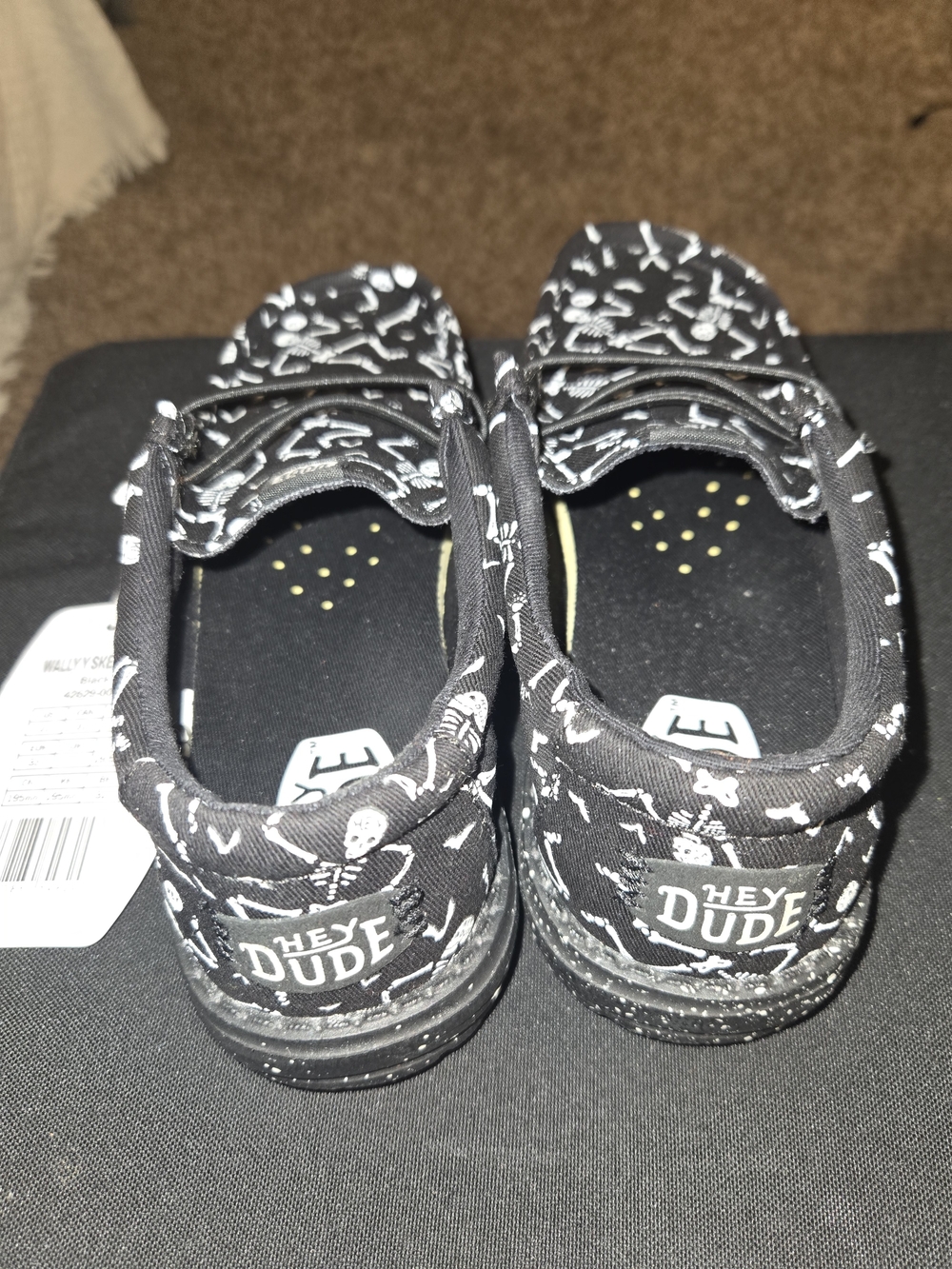 New Hey Dude Kids' Wally Skeletons Slip-On Shoes - Black/White - Picture 4 of 6